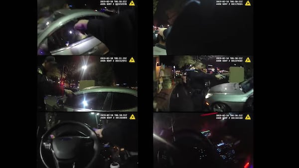 Pictured is body camera footage of six Vallejo, California, police officers involved in the Feb. 9, 2019, fatal shooting of Willie McCoy, 20, who was gunned down in the drive-thru of a Taco Bell. The officers who shot the aspiring rapper, who had fallen asleep behind the wheel, said they fired when he awoke and reached for a gun in his lap.