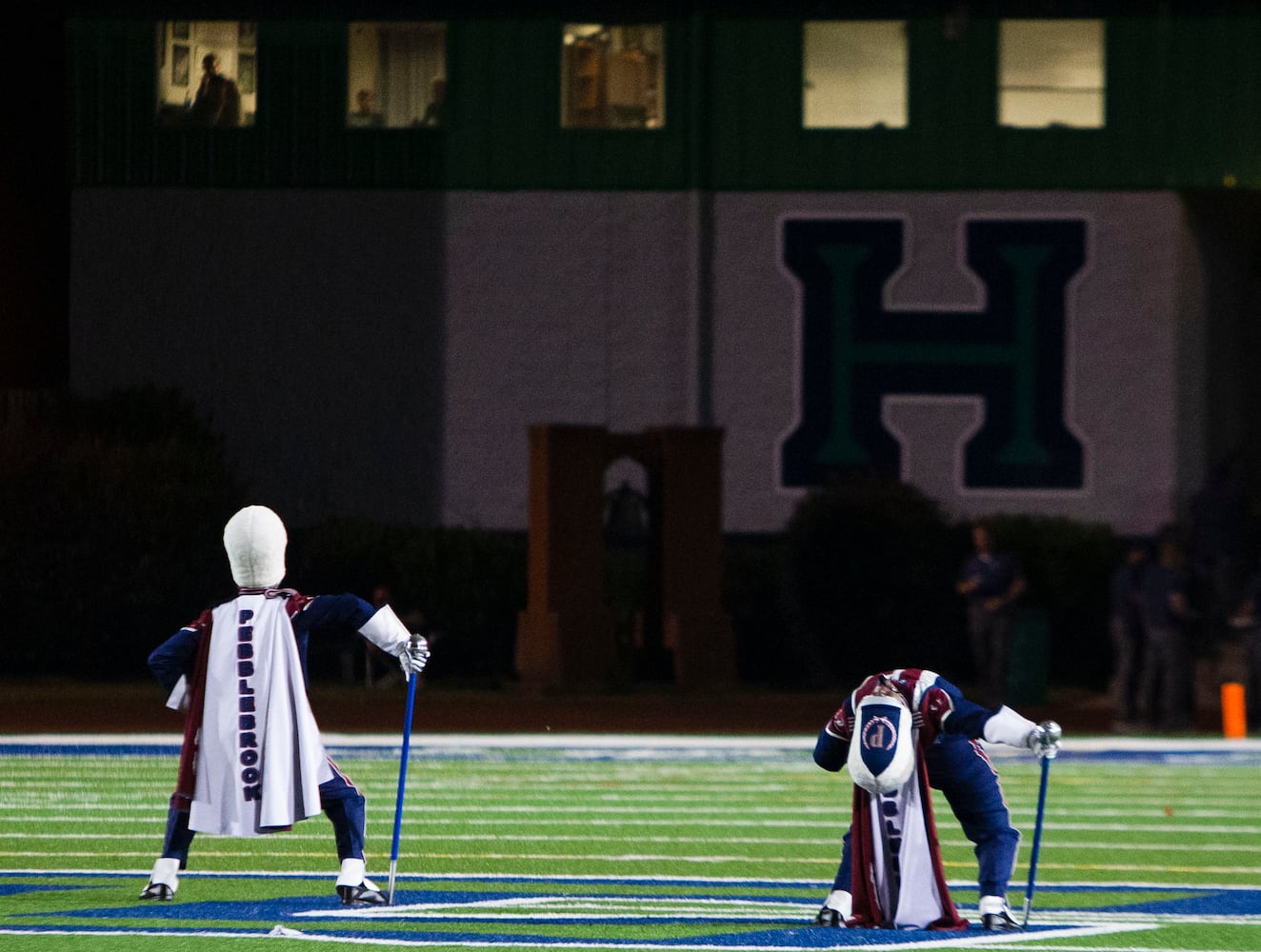 Drum majors for Pebblebrook begin their routine during half time of the Harrison vs. Pebblebrook high school football game on Friday, September 23, 2022, at Harrison high school in Kennesaw, Georgia. Pebblebrook defeated Harrison 31-14. CHRISTINA MATACOTTA FOR THE ATLANTA JOURNAL-CONSTITUTION.