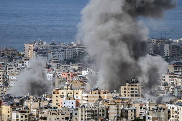 Smoke rises after an Israeli airstrike on Dahiyeh, in the southern suburb of Beirut, Lebanon, Monday, Nov. 25, 2024. (AP Photo/Bilal Hussein)