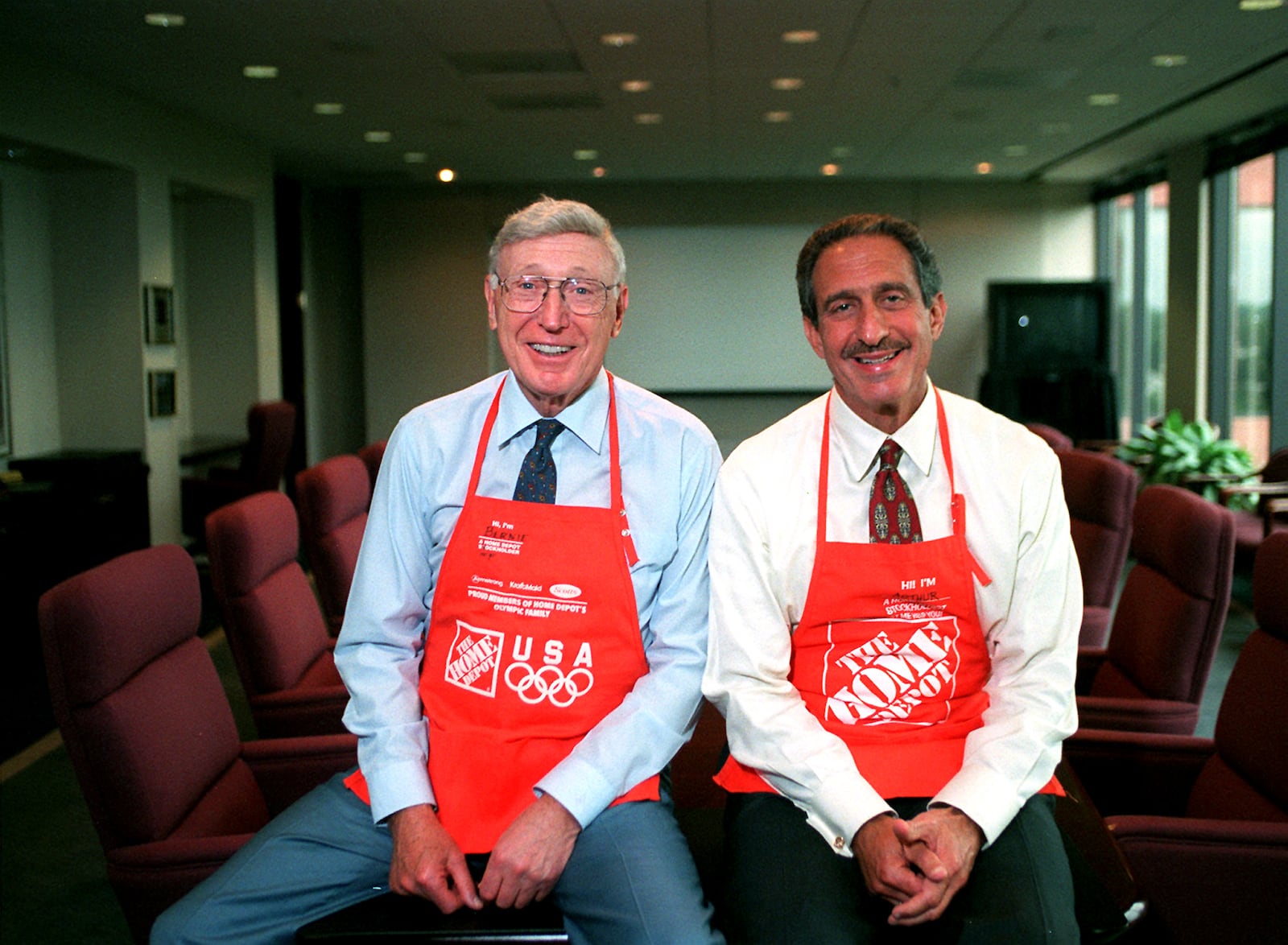 Home Depot CEO Bernie Marcus (left) and co-founder Arthur Blank are shown in the company boardroom on Wednesday, May 28, 1997.