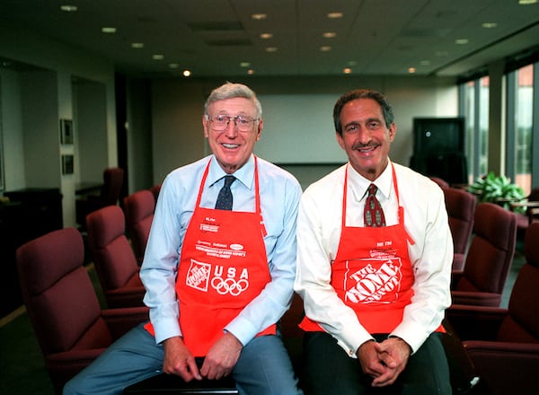 Home Depot CEO Bernie Marcus (left) and co-founder Arthur Blank are shown in the company boardroom on Wednesday, May 28, 1997.