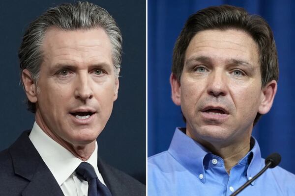 California Gov, Gavin Newsom (left), a Democrat, and Florida Gov. Ron DeSantis, a Republican presidential candidate. (File photos)