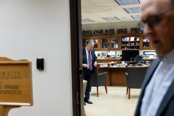 Outgoing FBI Director Christopher Wray leaves his office for an interview with the AJC at the J. Edgar Hoover Building in Washington, D.C. on Sunday, January 12, 2025. (Arvin Temkar / AJC)