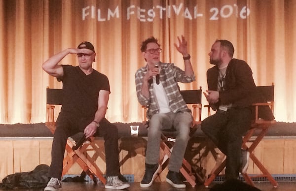  "Guardians of the Galaxy" actor Michael Rooker, from left and director James Gunn joined Atlanta Film Festival executive director Chris Escobar for a fan Q&amp;A. Photo: Jennifer Brett