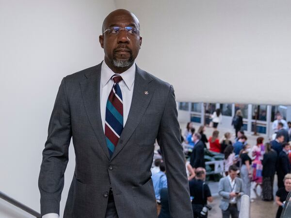 Sen. Raphael Warnock, D-Ga., walks to a vote on Capitol Hill, Wednesday, Sept. 6, 2023 in Washington. (Alex Brandon/AP)