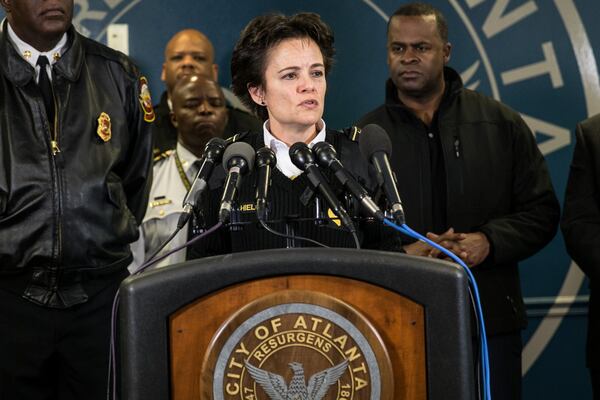 Police Chief Erika Shields speaks to reporters on Jan. 6 ahead a winter storm expected to hit much of North Georgia. Branden Camp / For the AJC