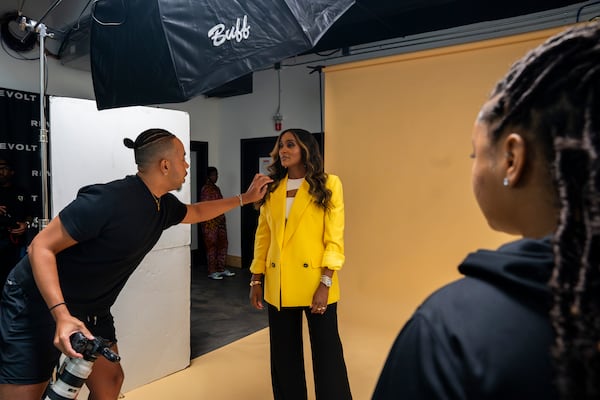 Adrienne Lofton (center), global vice president of consumer marketing at Google and a mentor on REVOLT's "Bet on Black" series, is photographed at REVOLT studios in Atlanta in August.