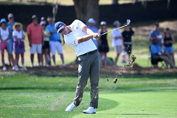 Adam Scott, of Australia, hits from the first cut along the third fairway during the final round of the Arnold Palmer Invitational at Bay Hill golf tournament, Sunday, March 9, 2025, in Orlando, Fla. (AP Photo/Phelan M. Ebenhack)