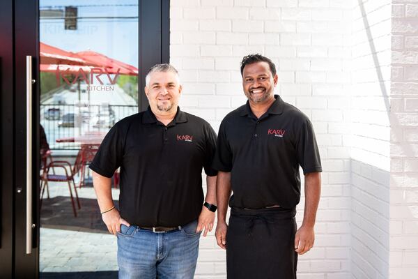 Karv Kitchen owner Sandy Papadopoulos and chef Shan Holler. (Mia Yakel for The Atlanta Journal-Constitution)