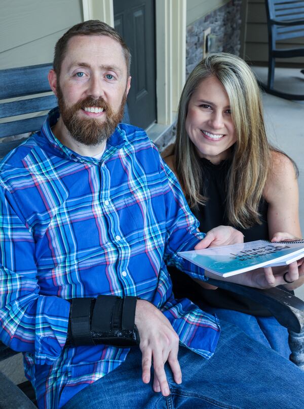 Anna & Ryan Teal on the front porch of their Canton home. Ryan suffered a stroke that left him with Aphasia. He & Anna have developed adult readers to help people with this strengthen their communication skills. PHIL SKINNER FOR THE ATLANTA JOURNAL-CONSTITUTION.