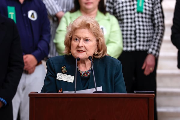 Rep. Darlene Taylor, R-Thomasville, speaks in support of House Bill 71 on Monday, Jan. 29, 2024. The legislation, also known at the Okefenokee Protection Act, would protect the wildlife refuge from the construction of a titanium mine. (Natrice Miller/Natrice.miller@ajc.com)