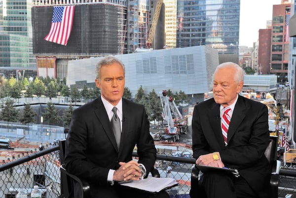 Scott Pelley with Bob Schieffer  during a CBS News 10th anniversary special about 9/11 in 2011.