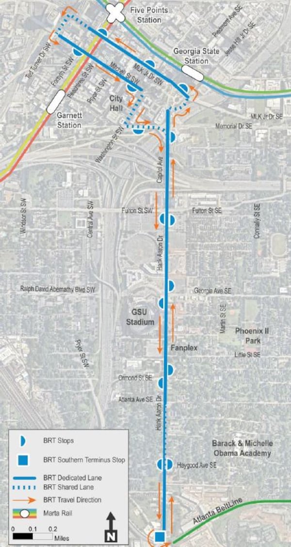 MARTA's Summerhill bus rapid transit line would run from the southside Atlanta Beltline trail to Five Points station.