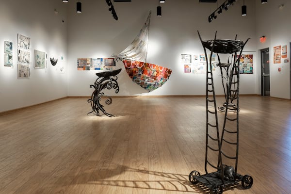 A view of Corrina Sephora's "Across the Waters of Time: 30 Years of Creativity" at Emma Darnell Aviation Museum and Conference Center through April 22.