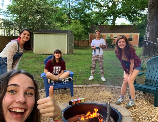 A few of my closest friends and I gathered for a "COVID Campfire" to celebrate my eighteenth birthday. 
From left: Abby Duda (thumbs up), Isabella Salazar (2nd from left), Anna McMahon, Eliana Norton, Alix Wagner
