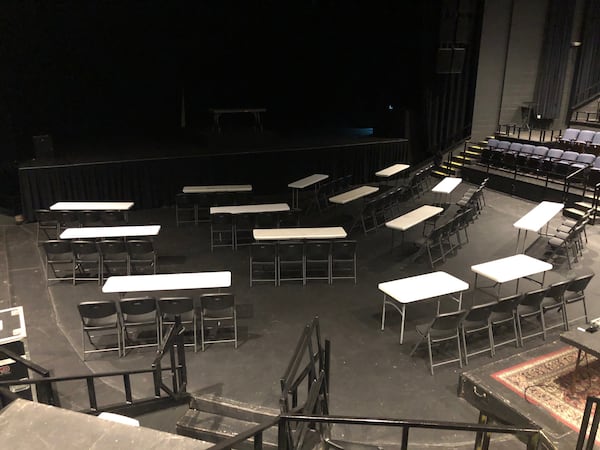 An early set up of Center Stage for the comedy show with floor seats sold four at a time per table. CR: Marshall Chiles