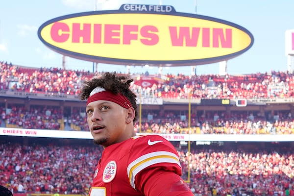 Kansas City Chiefs quarterback Patrick Mahomes pauses following an NFL football game against the Denver Broncos Sunday, Nov. 10, 2024, in Kansas City, Mo. The Chiefs won 16-14. (AP Photo/Ed Zurga)