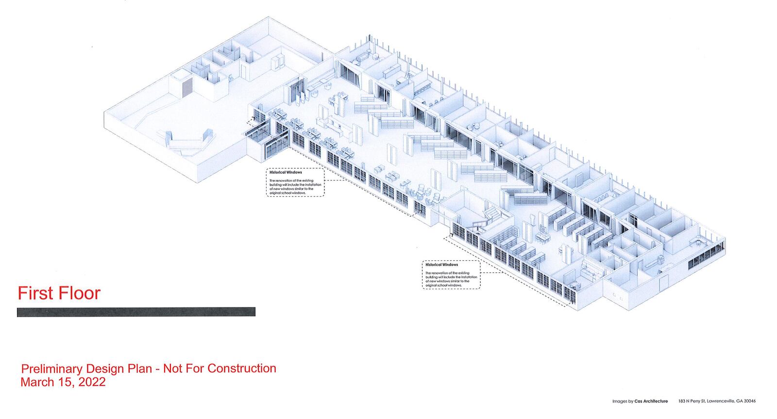 Hooper-Renwick Themed Library Project - First floor preliminary design plan. (CAS Architecture)