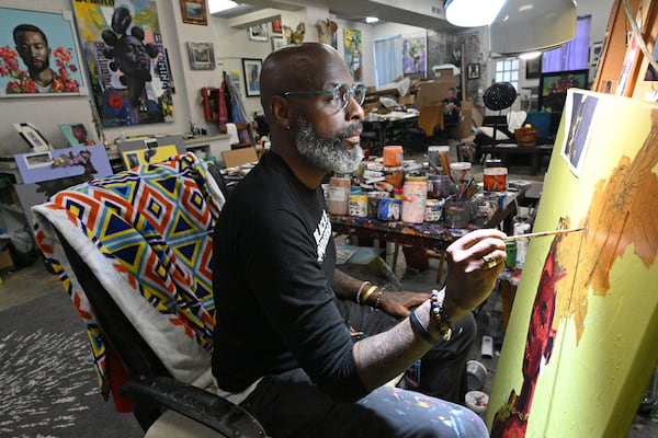 July 2, 2021, Atlanta - Charly Palmer works on a painting at his studio on Friday, July 2, 2021. (Hyosub Shin / Hyosub.Shin@ajc.com)