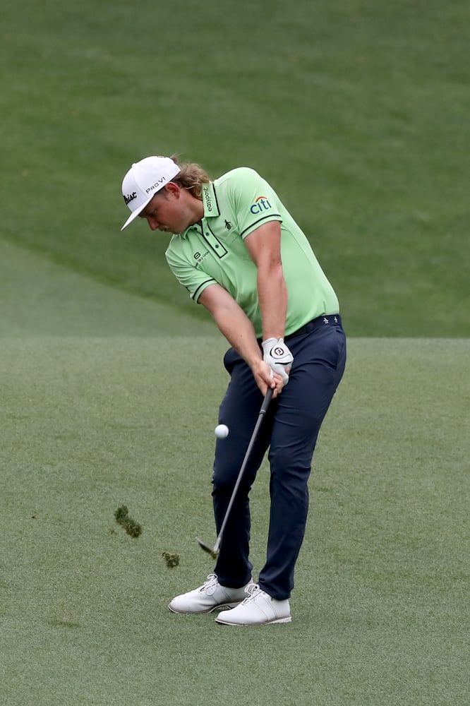 April 9, 2021, Augusta: Cameron Smith hits his second shot on the seventh fairway during the second round of the Masters at Augusta National Golf Club on Friday, April 9, 2021, in Augusta. Curtis Compton/ccompton@ajc.com