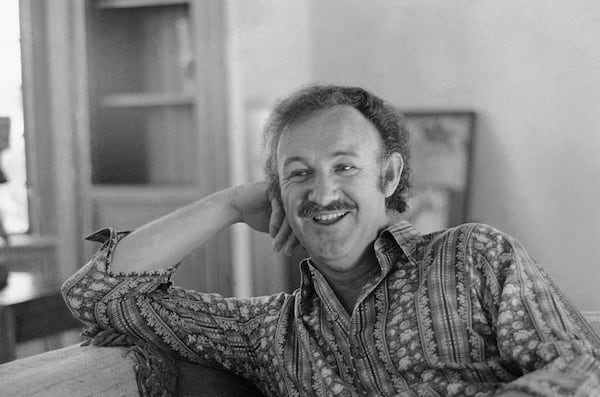 FILE - Actor Gene Hackman reacts during an interview on March 24, 1972. (AP Photo/George Brich, File)