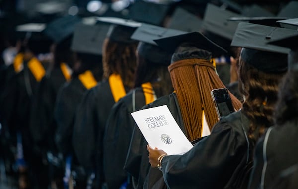 Spelman College held its 137th commencement at the Georgia International Convention Center on Sunday, May 19, 2024. Actress Angela Bassett, the keynote speaker, and Supreme Court Justice Ketanji Brown Jackson were both awarded honorary degrees. (Jenni Girtman for The Atlanta Journal-Constitution)