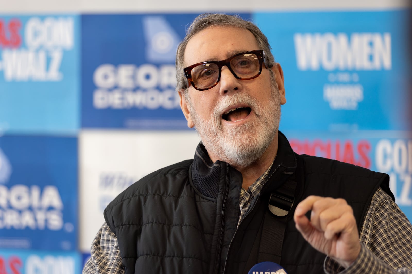 Pedro Marin, a former Georgia State representative, speaks at a press conference at a Democratic campaign office in Norcross on Tuesday, October 29, 2024. Local Puerto Rican leaders were invited to speak after a campaign surrogate for Republican presidential candidate Donald Trump called Puerto Rico a “floating island of garbage.”