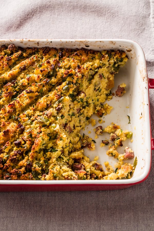 Cornbread Dressing is an adaptation of one published by author, chef and Atlanta restaurateur Deborah VanTrece. (Courtesy of America's Test Kitchen/Steve Klise)