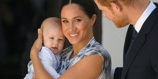 FILE Prince Harry, Duke of Sussex and Meghan, Duchess of Sussex and their baby son Archie Mountbatten-Windsor during their royal tour of South Africa on September2019. A spokeswoman for Markle confirmed Friday that she left the U.K. to return to Canada.