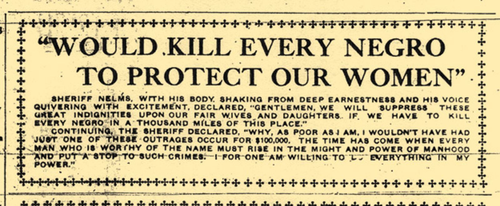 This article ran in the Aug. 26, 1906, edition of the Atlanta Sunday News. Atlanta's white-owned newspapers — including the Atlanta Journal and the Atlanta Constitution — inflamed tensions in the city with sensational and inaccurate reports of Black sex crimes against white women.