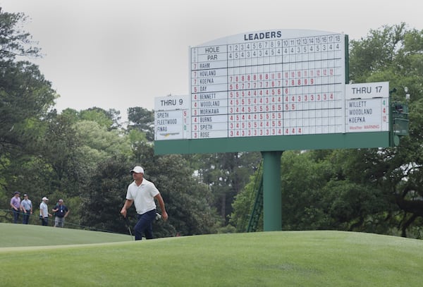 Brooks Koepka walks to 18th tee during second round of the 2023 Masters Tournament at Augusta National Golf Club, Friday, April 7, 2023, in Augusta, Ga. (Jason Getz / Jason.Getz@ajc.com)
