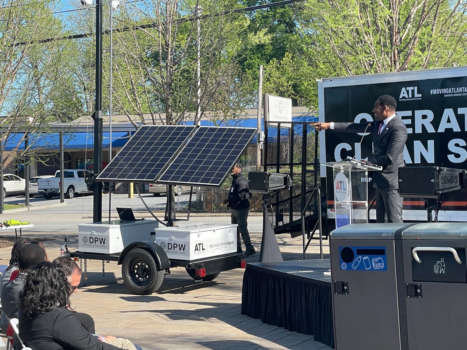 Atlanta Mayor Andre Dickens held an April 10, 2023 press conference to highlight the city's new sanitation equipment.