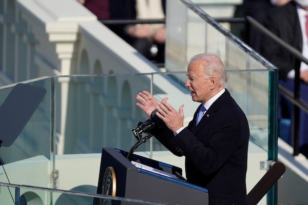 President Joe Biden delivers his inaugural address after being sworn in as the 46th president of the United States at the U.S. Capitol on Wednesday in Washington, D.C. (Kent Nishimura/Los Angeles Times/TNS)