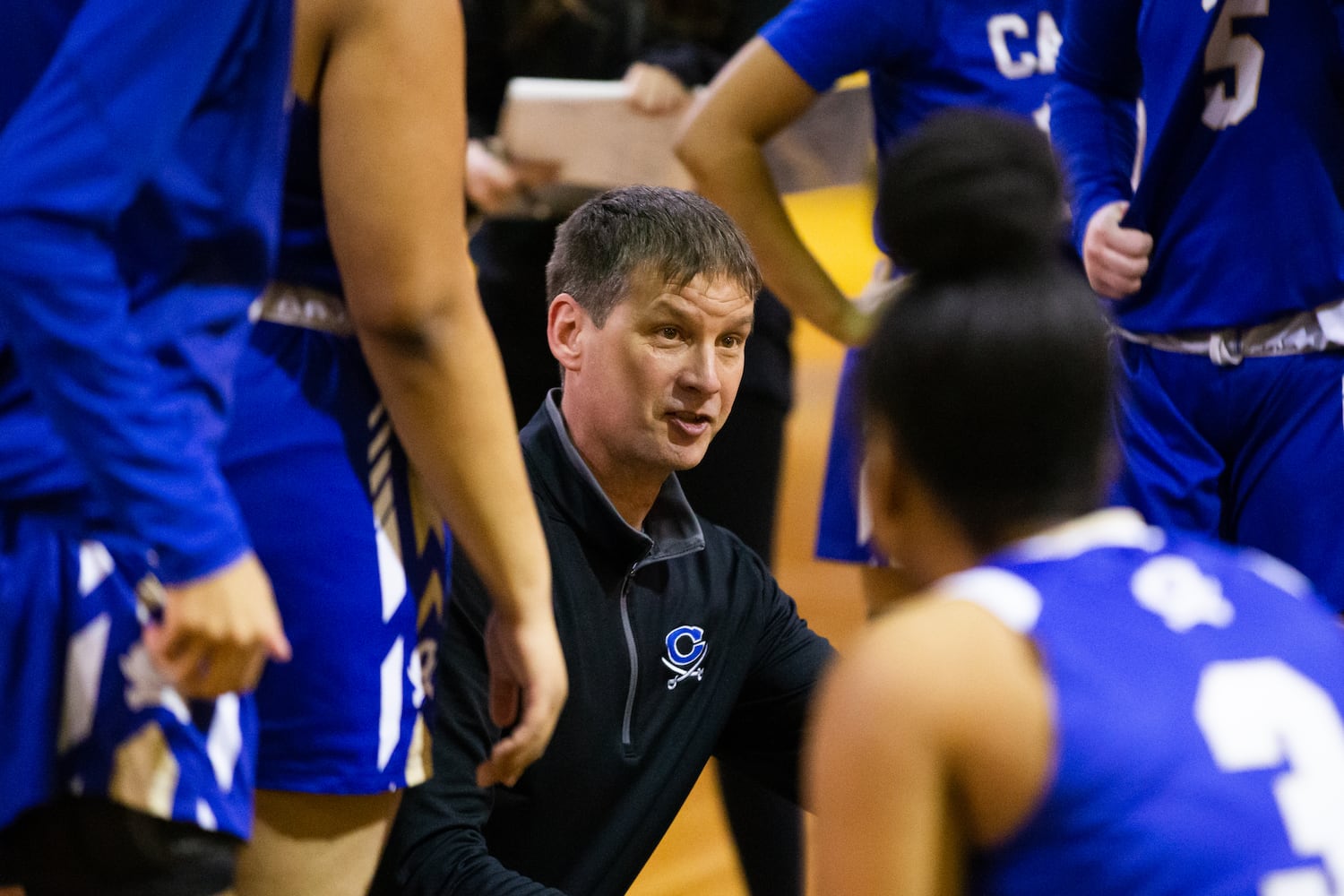 Burt Jackson, head coach for Cass High School, talks to his team during a time out during the South Dekalb vs. Cass girls basketball playoff game on Friday, February 26, 2021, at South Dekalb High School in Decatur, Georgia. South Dekalb defeated Cass 72-46. CHRISTINA MATACOTTA FOR THE ATLANTA JOURNAL-CONSTITUTION