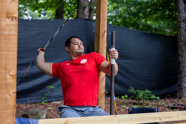 American Paralympic Medalist Justin Phongsavanh practices throwing javelins at his McDonough home. He was paralyzed from the chest down after being shot in a parking lot in 2015. He competed for Team USA at the 2020 Tokyo Paralympics and earned the bronze in javelin & continues to train for future Paralympics. PHIL SKINNER FOR THE ATLANTA JOURNAL-CONSTITUTION