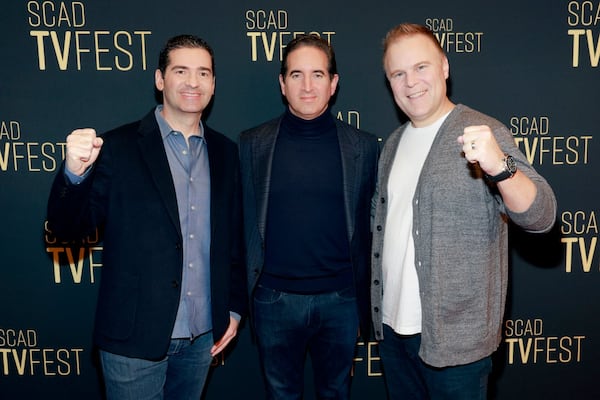 "Cobra Kai" showrunners Jon Hurwitz (from left), Hayden Schlossberg and Josh Heald appeared at SCAD TVfest.