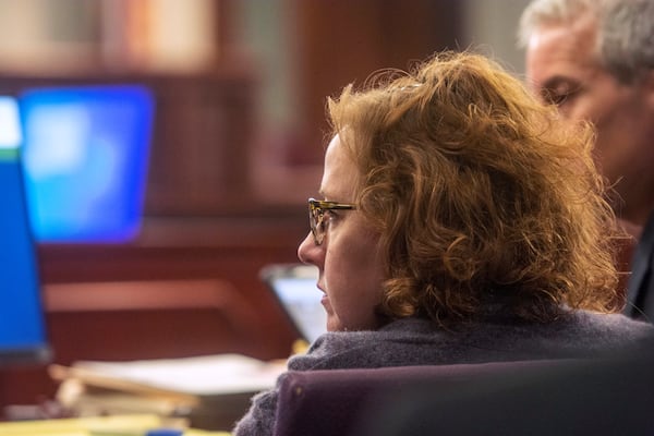 Former District Attorney Jackie Johnson sits in the courtroom Tuesday in Brunswick, Georgia. 