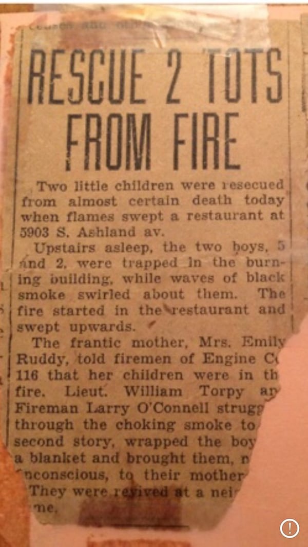 Always like to trot this one out. My grandfather Lt. William Torpy, for whom I am named, crawled into a burning building long ago to save a couple of kids. (credit: Bill Torpy)