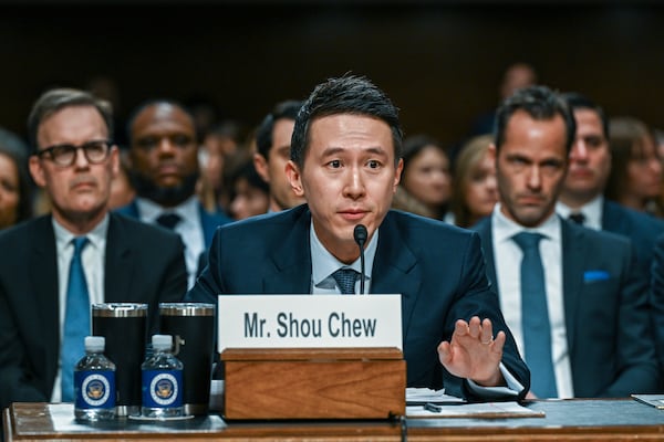 Shou Chew, the chief executive of TikTok, testifies during a Senate Judiciary Committee hearing on online child sexual exploitation on Capitol Hill in Washington D.C. on, Jan. 31, 2024.  (Kenny Holston/The New York Times File)
                      