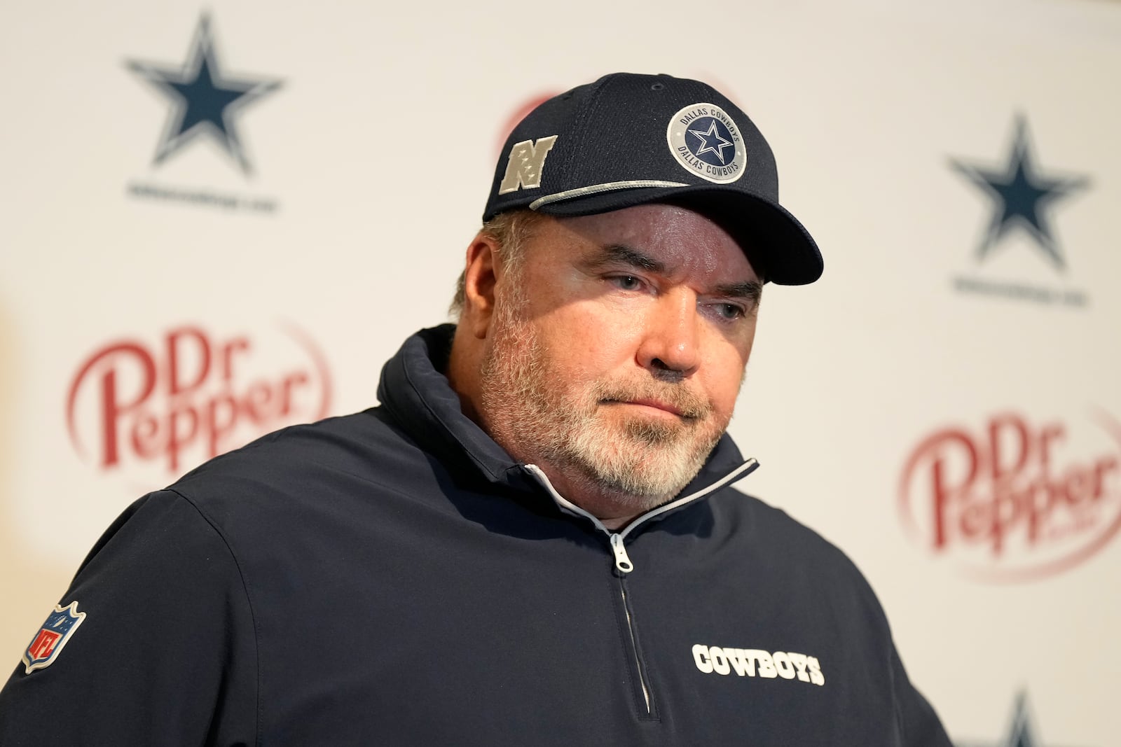 Dallas Cowboys head coach Mike McCarthy speaks at a news conference after an NFL football game against the San Francisco 49ers in Santa Clara, Calif., Sunday, Oct. 27, 2024. (AP Photo/Tony Avelar)