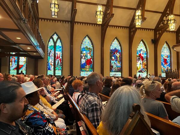 A large crowd gathers at the Mulberry Street United Methodist Church in Macon to demonstrate unity after an antisemitic attack against a nearby synagogue. 