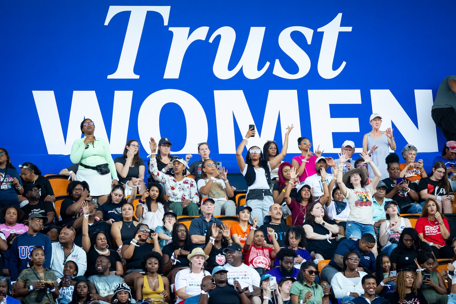 Supporters attend a rally for Democratic presidential nominee Vice President Kamala Harris on Friday, Oct. 25, 2024, in Houston. (AP Photo/Annie Mulligan)