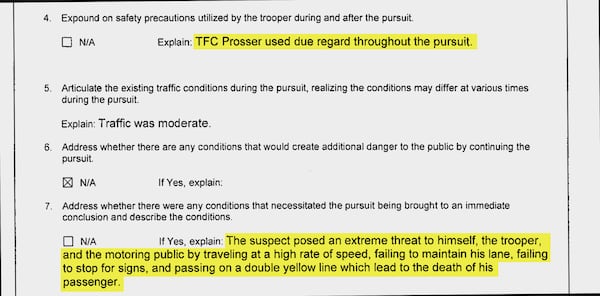 The Department of Public Safety's pursuit critique of Trooper Patrick Prosser found that he acted appropriately during the chase that injured Jimmy Shackelford. (Ga. Dept. of Public Safety)