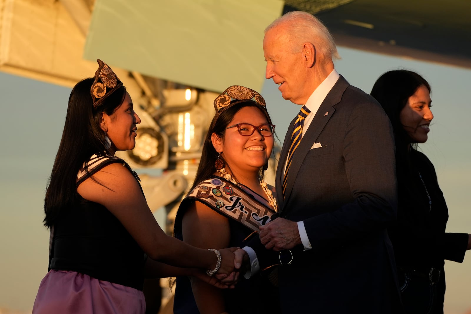 President Joe Biden greets people as he arrives at Phoenix Sky Harbor International Airport, Thursday, Oct. 24, 2024 in Phoenix. (AP Photo/Manuel Balce Ceneta)