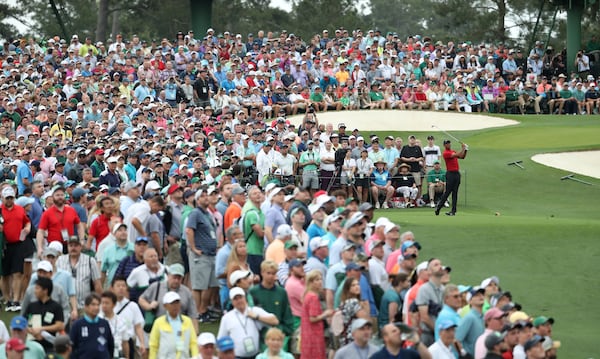 Tiger Woods hits his tee shot on 3 during the final round of the Masters Tournament Sunday, April 14, 2019, at Augusta National Golf Club in Augusta. (Jason Getz / For the AJC)