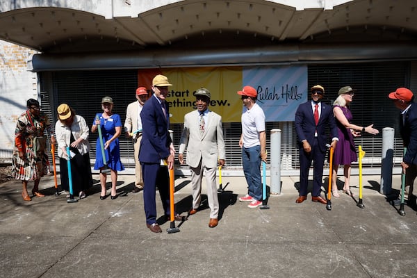 Herbert Ames, Vice President for EDENS, with Dekalb CEO Michael L. Thurmond (center) during the sledgehammer ceremony signifying the start of development for a new multi-use project on Wednesday, June 26, 2024.
(Miguel Martinez / AJC)