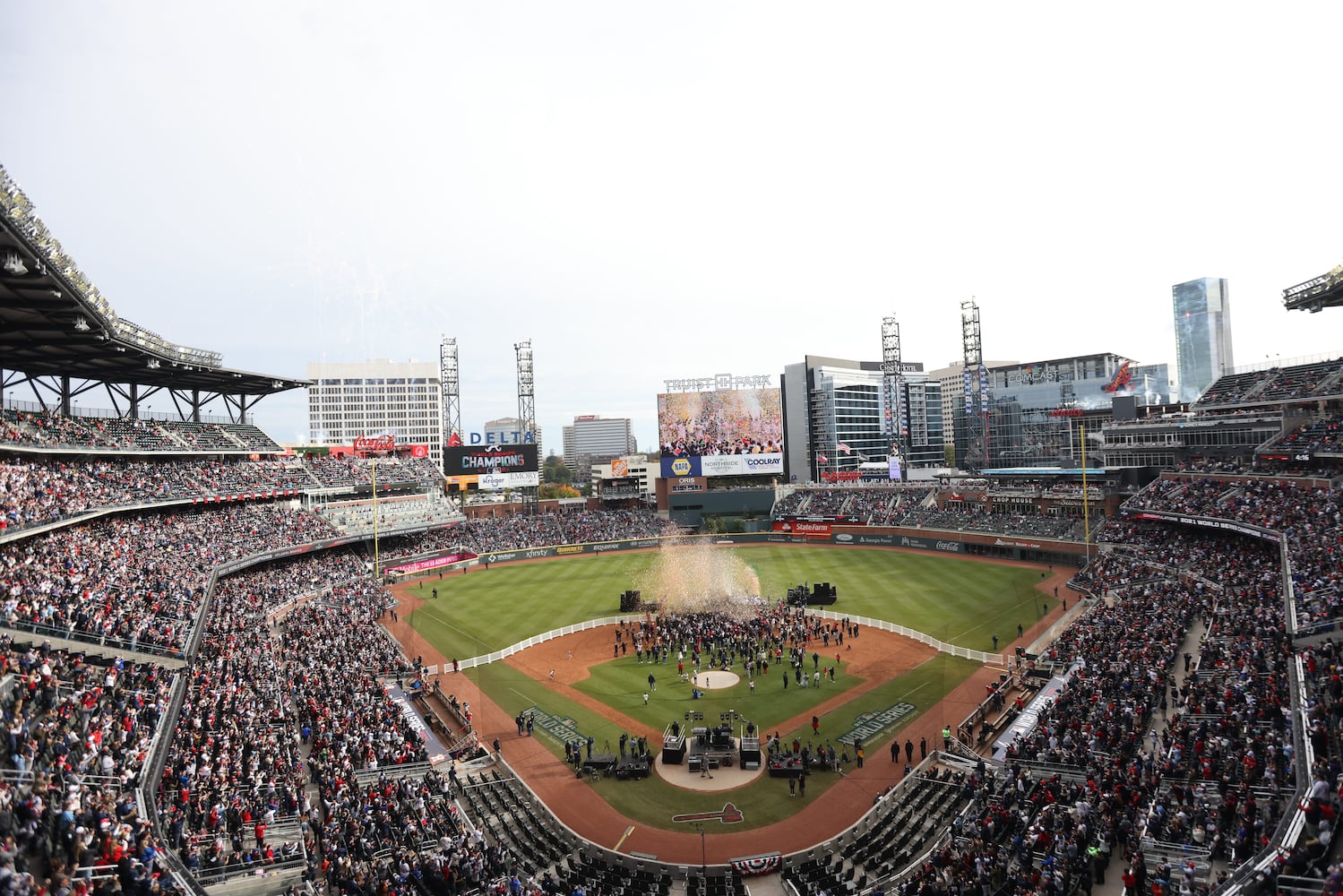 At the end of the ceremony, the players were bathed in confetti that flew throughout the stadium. on Friday, November 5, 2021.
Miguel Martinez for The Atlanta Journal-Constitution