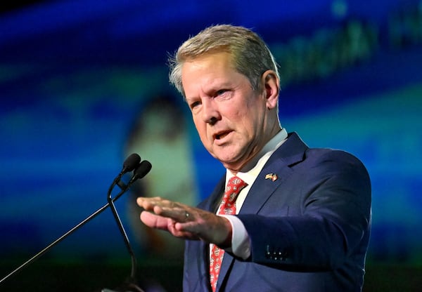 Gov. Brian Kemp speaks during Georgia Chamber Congressional Luncheon at The Classic Center, Tuesday, August 8, 2023, in Athens. (Hyosub Shin / Hyosub.Shin@ajc.com)