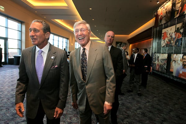 Arthur Blank (left) and Bernie Marcus before the Home Depot annual shareholder meeting in the Cobb Galleria Center on Thursday, May 24, 2007.