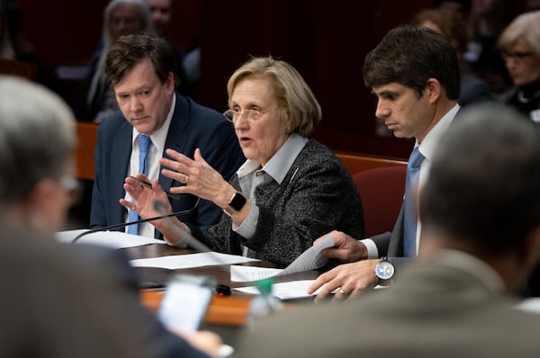 House Health and Human Services Committee Chairwoman Sharon Cooper, R-Marietta, along with Rep. John LaHood, R-Valdosta, right, present their senior care bill and answer questions during the committee’s meeting Tuesday. BenGray.com / Special